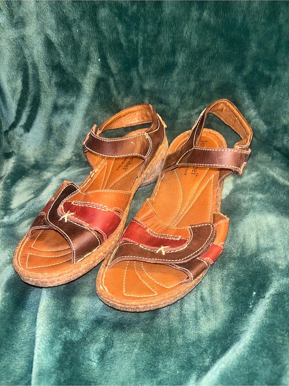 Josef Seibel Women's Brown & Red Leather-Style Sandals